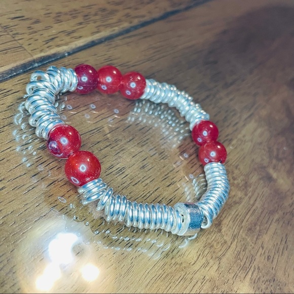 Sterling Silver and Red Coral Statement Bracelet - Picture 2 of 8